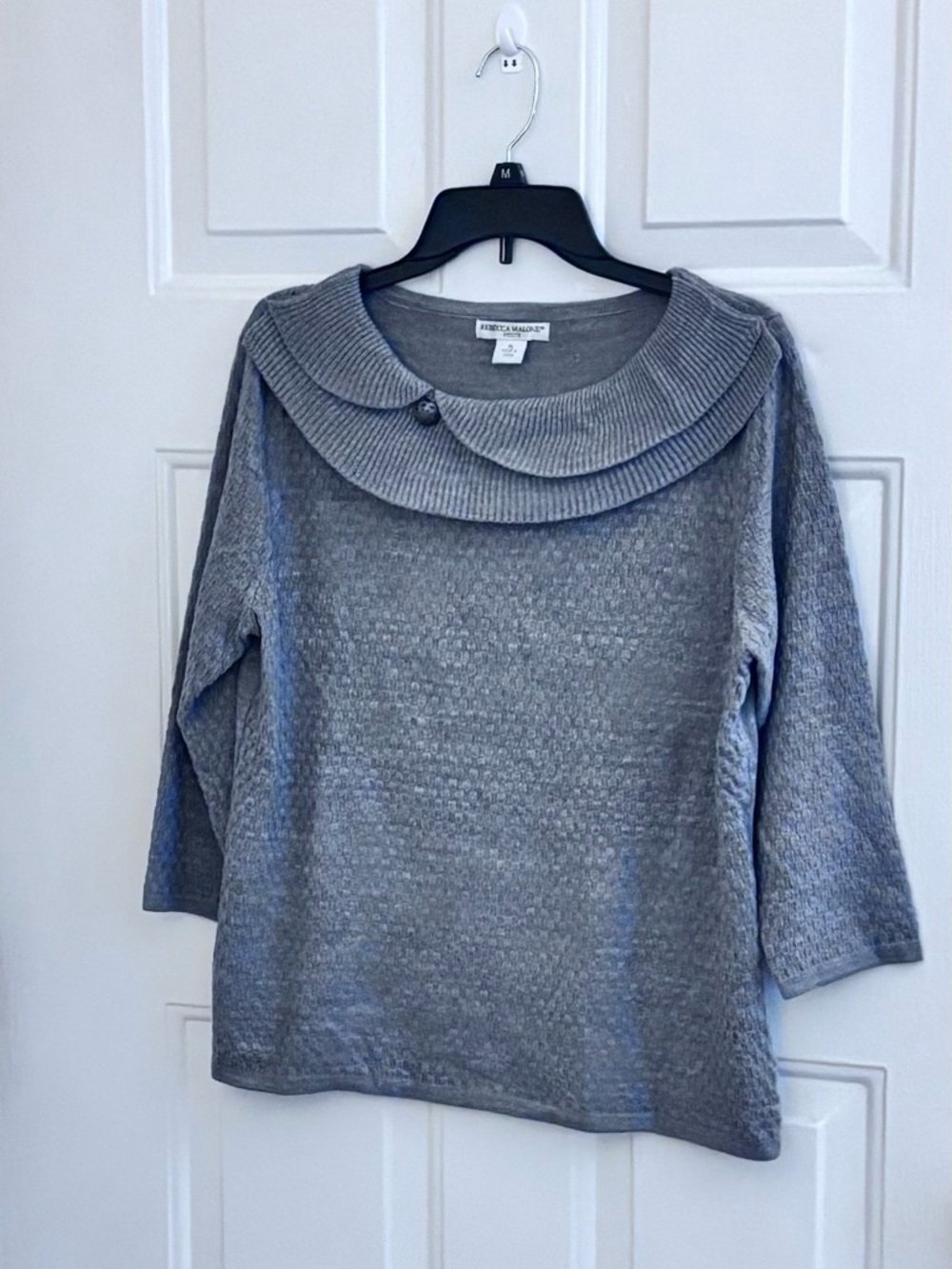 Rebecca Malone Heather Gray Knit Sweater with Foldover Collar